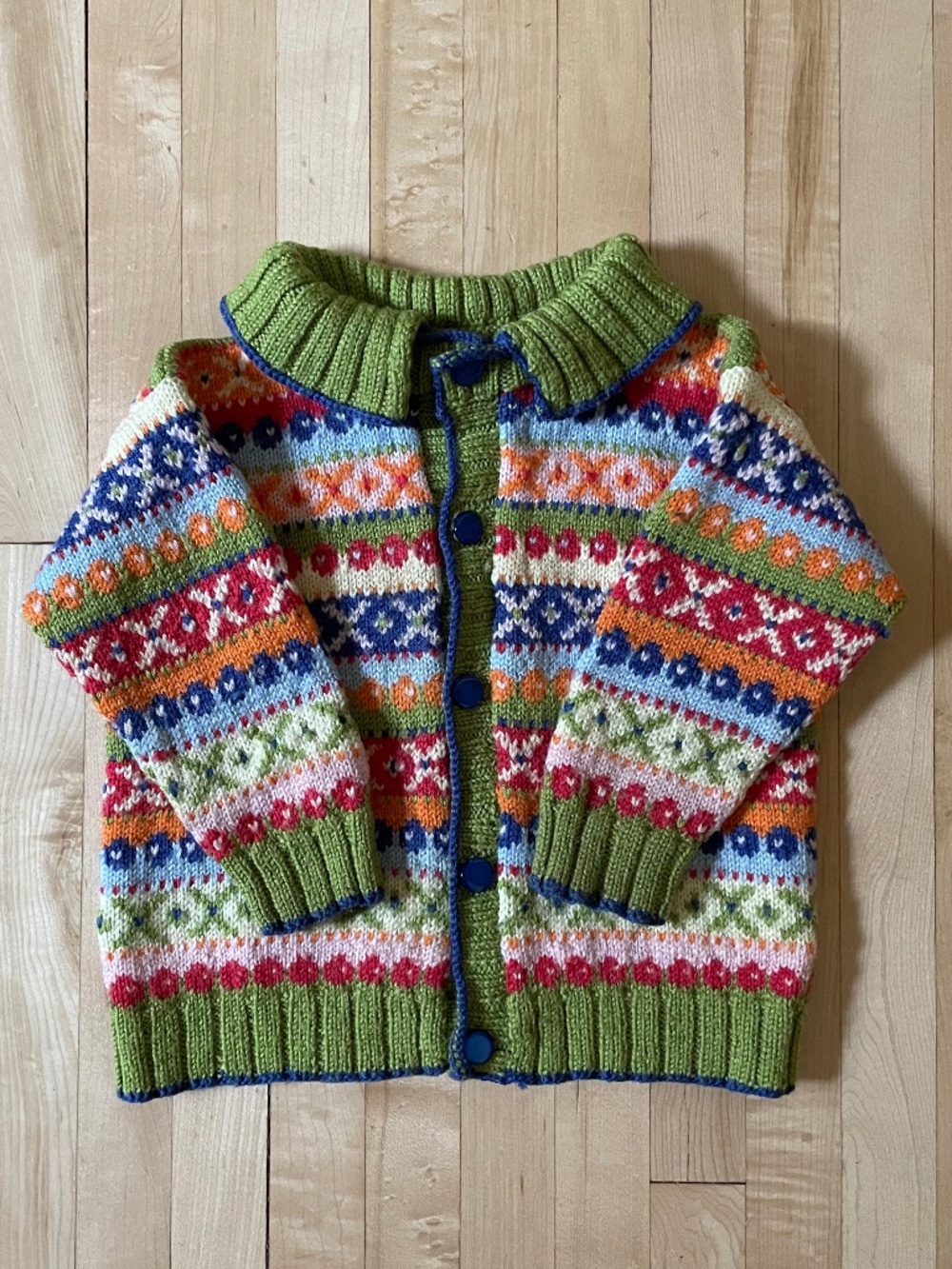 Fair Isle Hand knit Wool Baby Cardigan Sweater